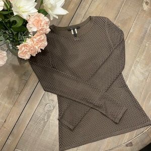 BCBGMAXAZRIA “Leander” mesh top in olive